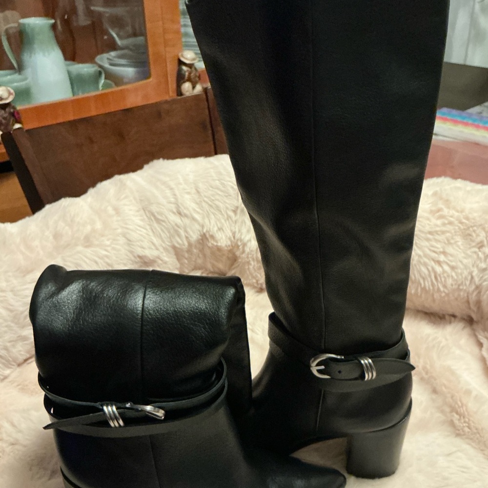 Dolce Vita Black Pointed-Toe Mid-Calf Heeled Boots with Strap SIZE 8-5 - Picture 11 of 16